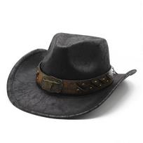 Fashion Suede Textured Western Cowboy Hat Men'S And Women'S Vintage Big Eaves Outdoor Shade Jazz Hat M（56-59cm） black
