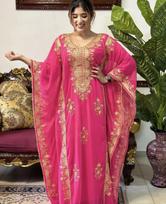 Dress Kaftan Moroccan Stylish Islamic Kaftan Dubai Handmade Georgette Gown XS rožinė