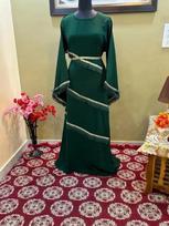 Islamic Dubai Kaftan Gown Abaya Stylish Long Moroccan Hand Work Farasha Dress XS žalia