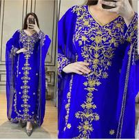 ROYAL Blue Georgette Wedding Ramzan Kaftan Dress Dubai Moroccan Farasha Abaya XS karališkos mėlynos spalvos