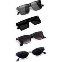 Sheomy Unisex Combo offer pack of 4 shades glasses pathan Sunglasses Rectangle Retro Vintage Narrow Women::Men,MKN-021