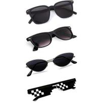 Sheomy Unisex Combo offer pack of 4 shades glasses pathan Sunglasses Rectangle Retro Vintage Narrow Women::Men , MKN-340