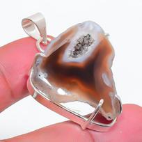 Agate Geode Slice Handmade 925 Sterling Silver Jewelry Pendant 1.62  T8y11