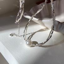 Double-Layer Pearl Broken Silver Metal Necklace Female High-End Sense Niche Retro Personality Versatile Temperament Neck Chain Collarbone Chain