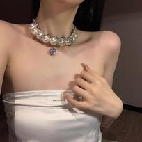 Wind Exaggerated Temperament Large Pearl Necklace Women'S Light Luxury Niche Design High-End Collarbone Chain Neck Chain Sweater Chain