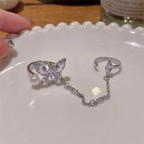 Pearl Stitching Zircon Butterfly Tassel Necklace for Women - Trendy Light Luxury Design ring