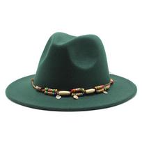 Big Head Circumference Woolen Top Hat Warm Jazz Hat Fashion Big Brim Felt Hat 60Cm M（56-58cm） tamsiai žalia spalva