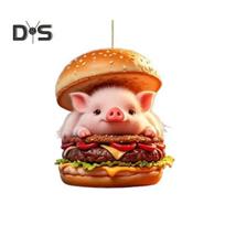 Burger Piggy Car Pendant 2D Flat Acrylic Hanging Decorations Car Interior Decor Backpack Charm Gift for Car Enthusiasts Pig beige