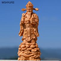 1pcs Wooden carved Buddha statue of the God of Wealth Home furnishings Yuanbao Ruyi Office decorations Wooden crafts Gift brown