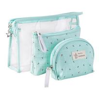 PVC Transparent Women's Makeup Bag Set Travel Waterproof Wash Bag Three Piece Set Makeup Storage Bag žalia