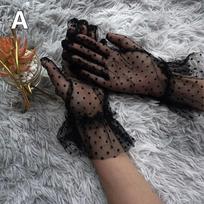 Short Tulle Autumn Lace Summer Accessories New Flexible Spots Stretchy Lotus Leaf Sheers Gloves AVE
