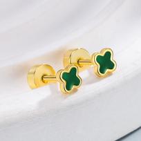 High-Class Sense Of Fashion Four-Leaf Clover Earrings Fine Tide Screw Earrings Ladies Screw Cap Earrings žalia