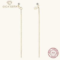 Gica Gema S925 Sterling Silver Moissamite Pentagram Ear Line Long Niche Design Chain Fringe Earrings Party Accessories The length is about 95mm auksas