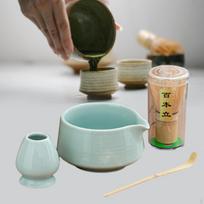 4 dalių japoniškas matcha rinkinys Keraminiai rankų darbo tradiciniai arbatos ceremonijos įrankiai Gaminimo indai skirti šviesiai mėlyna spalva