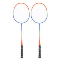 2 vnt. badmintono raketės, pagamintos iš fero lydinio, vientisos, neslystančios rankenos, oranžinis badmintono rakečių rinkinys skirtas