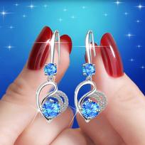Love Heart Female Luxury Drop Earrings For Women Dainty Jewelry Vintage White/Blue/Pink Stone Wedding Earrings AVE mėlyna