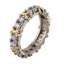 Couple Lover Exquisite Platinum Plated Rhinestone Dual Color X Ring AVE US 5