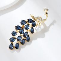 Lanhao Korean Style Pearl & Crystal Peacock Brooch mėlyna