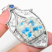 K2 Blue Azurite, Blue Topaz 925 Sterling Silver Jewelry Pendant 2.84  V2E25