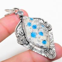 K2 Blue Azurite, White Topaz 925 Sterling Silver Jewelry Pendant 2.76  s2R06