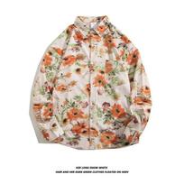 Unisex Retro Floral Hong Kong Style Long-Sleeve Shirt: Stylish, Relaxed, Sun-Protective & Versatile. M 85-105 lbs