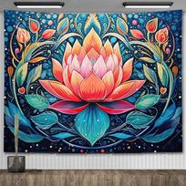 Boho Lotoso Gėlės Sieninis Gobelenas Spalvingas Peizažas Gėlių Gobelenai Kambario Dekoracija Estetika Jogos Kilimėliai Altoriaus Audiniai 29x37in 74x94cm