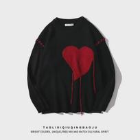 2024 New Men's Love Colorblock Retro Hong Kong Style Knitted Sweater - Popular Couple Outfit Medium juoda
