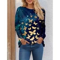 Summer Round Neck 3D Butterfly Pattern Printed Top Fashionable and Casual Women's Long Sleeved T-shirts 4XL