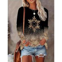 Summer Round Neck 3D Christmas Snowflake Print Top Fashionable and Casual Women's Long Sleeved T-shirts 5XL