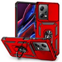 Dėklas Redmi Note 12 Pro 5G Uždangalas Redmi Note 12 Pro Fundas Stumdomas objektyvas Žiedinis laikiklis Galinis buferis Redmi Note 12 Pro Redmi Note 12 Pro 5G raudona