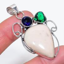 Pink Opal, Blue Topaz Handmade 925 Sterling Silver Jewelry Pendant 2.32  A1g59