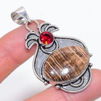 Orange Amazonite, Garnet Handmade 925 Sterling Silver Jewelry Pendant 2.40  I4I57