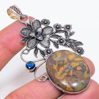 Natural Fruit Jasper, Blue Topaz 925 Sterling Silver Jewelry Pendant 3.15  D1u20