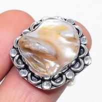 Natural Biwa Pearl Gemstone 925 Sterling Silver Jewelry Ring Size 8 q2Z17