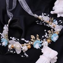 Flower Wreath Headband, Flower Headband, Pearl Headband, Bride's Children's Headwear One Size mėlyna