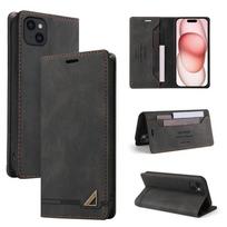 Piniginės Apsaugos nuo vagystės šepečio kortelės lizdas Magnetinis atverčiamas odinis dėklas, skirtas iPhone 16 Pro Max 15 Plus 14 13 Mini 12 11 SE 2022 X XR XS 8 7 iPhone 12 Mini juoda
