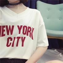 New Summer Korean Style Loose Hong Kong Style White V-neck Short-sleeved T-shirt Women's Half-sleeved Student Top M balta