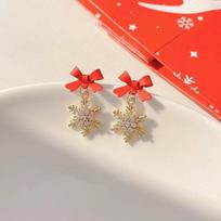 Cute Crystal Snowflake Drop Earrings for Women Party Sweet Jewelry Black Red Bow Knot Dangle Earrings Girls Sweet Accessories beige