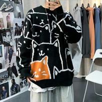 Men's Hong Kong Style Cartoon Sweater – Loose Fit, Trendy, Round Neck, Spring/Autumn. Large juoda