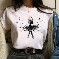 Maycaur New Watercolor Ballet Dancer Print Women Tshirt Casual Dancing Ballet O-Neck Summer Harajuku Vintage Tops Camisas Mujer S