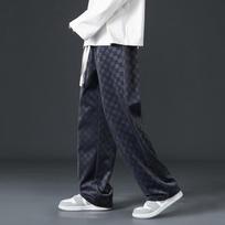 Men's Hong Kong Style Loose Corduroy Wide-Leg Sweatpants for Spring and Summer 2XL tamsiai pilka spalva