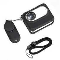 Silikoninis apsaugos rinkinys Insta360 GO 3S apima kameros dangtelį, kaklo dirželį, apsauginį dirželį ir objektyvo dangtelį gray