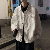 Men's White Denim Jacket, Hong Kong Style, Loose-Fit, Versatile Korean Trend Casual Workwear for Spring and Autumn L balta