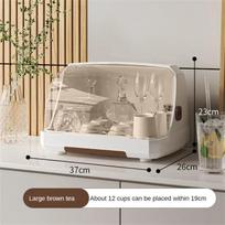Desktop Cup Storage Rack Dish Bowl Drying Rack Drainer Dustproof Cup Holder Tableware Storage Box with Lid Kitchen Accessories gray
