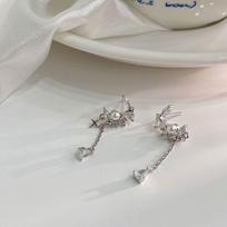 Romantic Star Moon Pearl Tassel Temperament Earrings Super Fairy