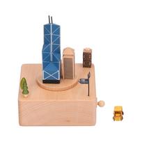 Beech Music Box Building Architectural Style Innovative Musical Box for Gift Home Office