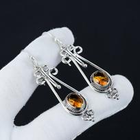 Natural Honey Topaz Gemstone Earrings, 925 Sterling Silver Earring, Handmade Boho Silver Jewelry Dangle Earrings, Wadding Gifts 2.55" geltona