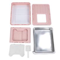 Enclosed Cat Litter Box Stainless Steel Large Drawer Style Odor Proof Anti Splashing Foldable Cat