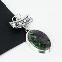 Natural Ruby Zoisite Gemstone Silver Pendant in 925 Sterling Silver- Handmade Design, Everyday Wear Jewelry, Unique Ruby Zoisite Pendant Gifts 2.55" žalia