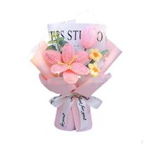 Crochet Flower Bouquet ,Artificial Flowers, Handmade, Knitted Tulips Mother's Day Decoration for rožinė